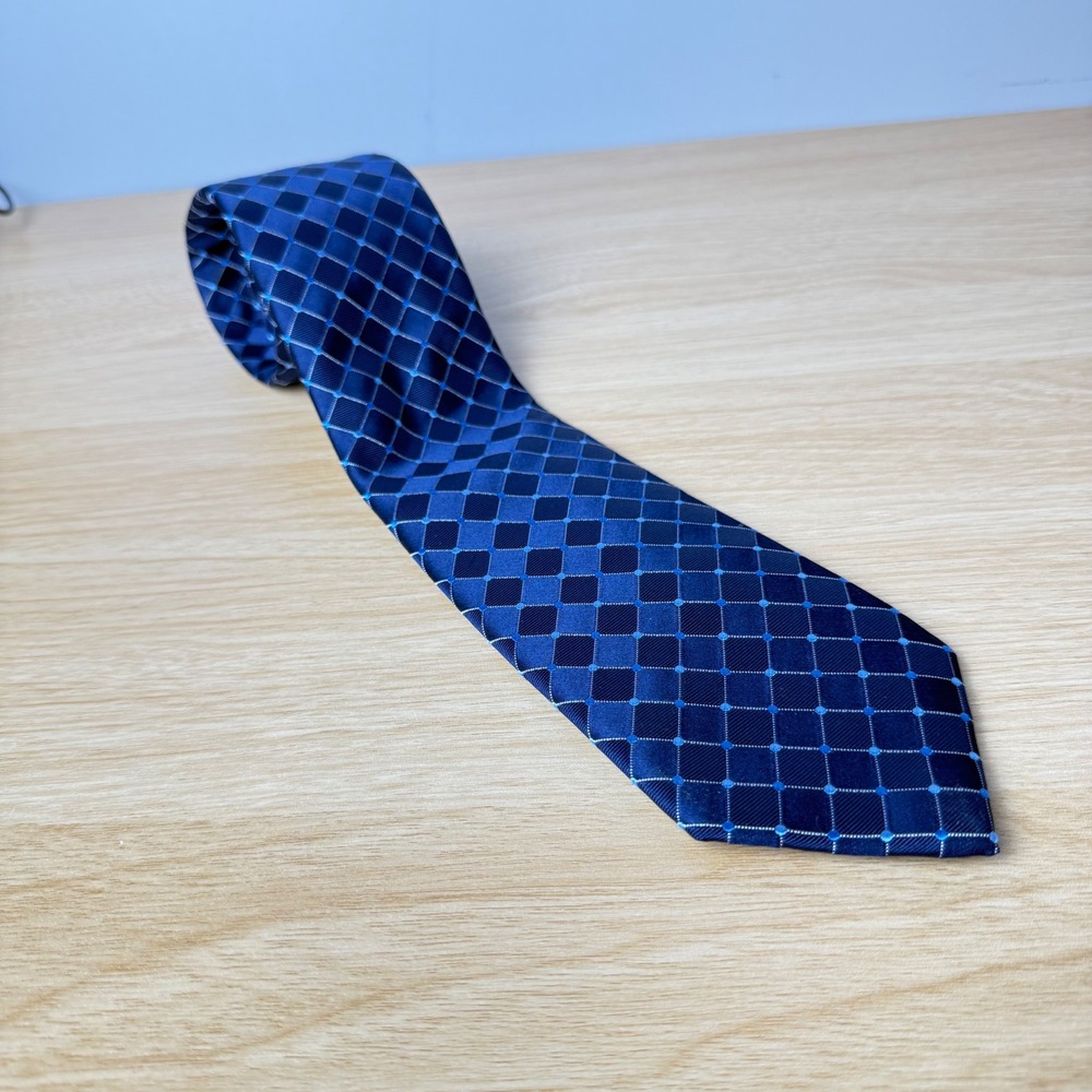 Countess Mara Silk Tie Mens OS Blue Geometric Diamond Pattern Corporate Business